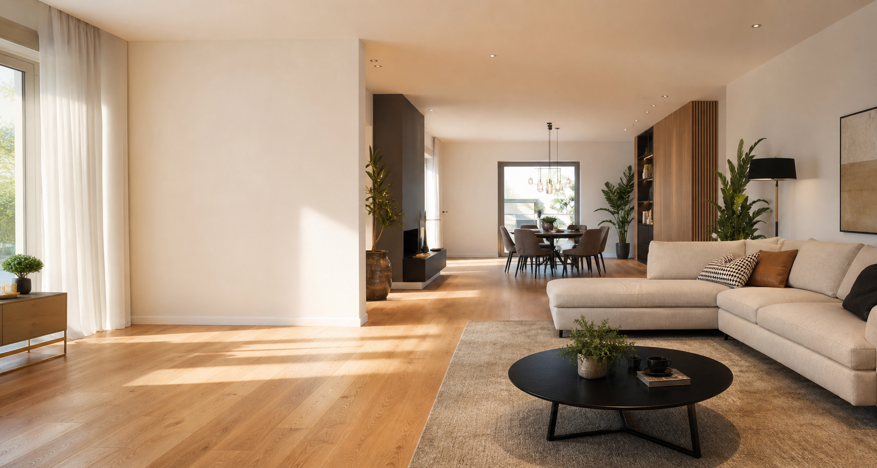 Heller modern gestalteter Wohnraum